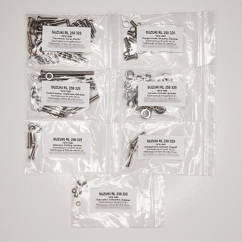 Kit vis Suzuki RL 250 325 Beamish 1973-1982 boulonnerie moteur empreinte Phillips en inox