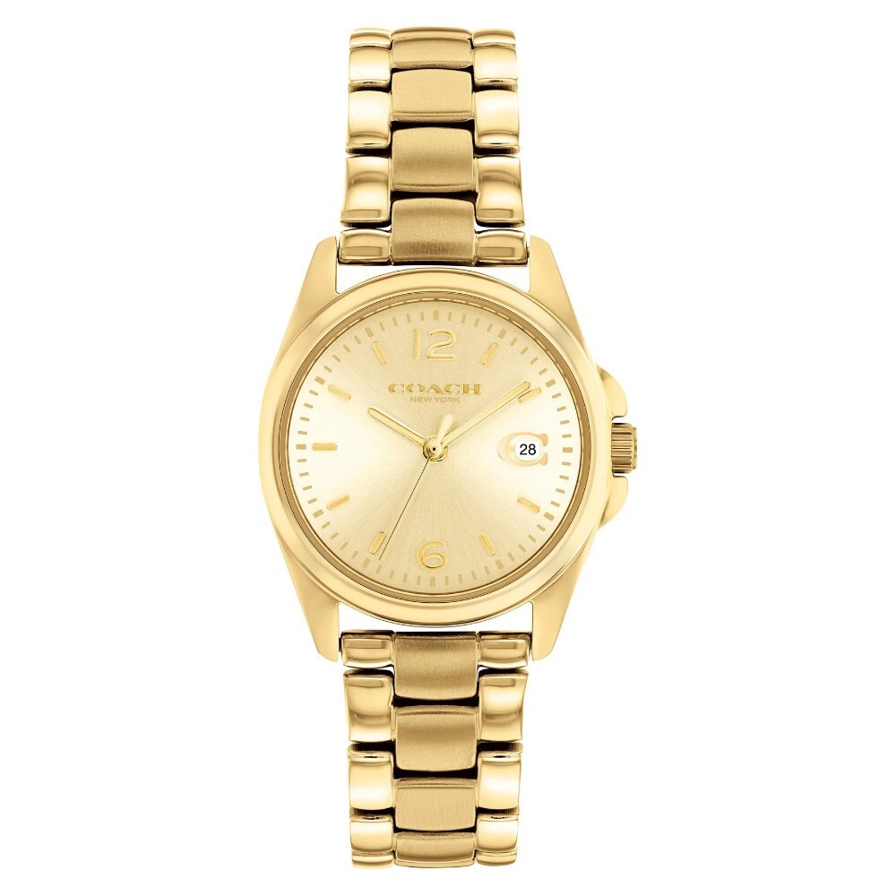 Coach New York Gold Dial Stainless Steel Strap Women Watch 