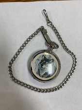 AVON AL AGNEW "Majestic Encounters" Wolf Pocket Watch WORKS PRELOVED 