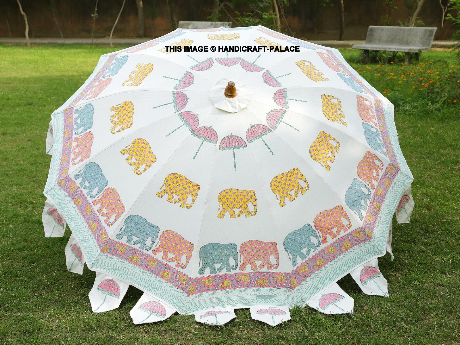 Elefante Bloque Algodón Estampado Jardín Sombrilla Grande Parasol Patio Exterior