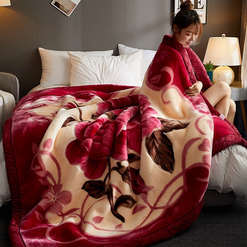 3kg Raschel blanket double layers bed cover warm velvet blanket floral design - Image 3 of 4