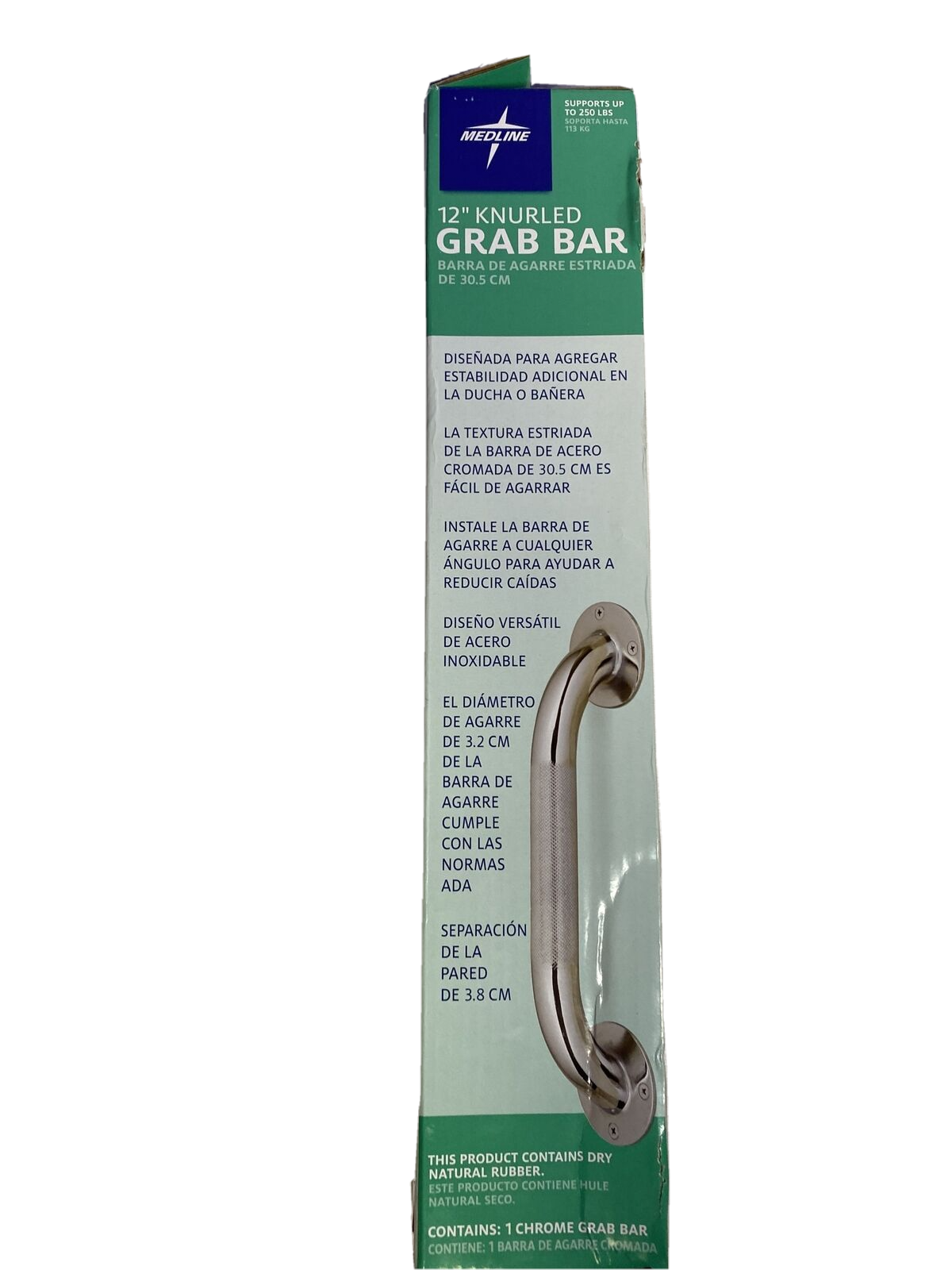 New Bath Safety Grab Bar 12 in x 11/4 in Textured Grip Anodized Steel