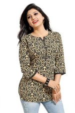 Women's Black Floral Ethnic Kurti Tunic Top - ¾ Sleeve Cotton Boho Kurta  SC2444