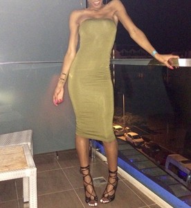 khaki bodycon midi dress
