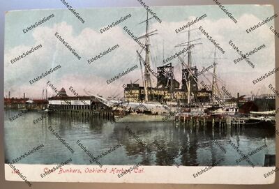 antique postcard Oakland Harbor California Coal Bunkers sailing ship
