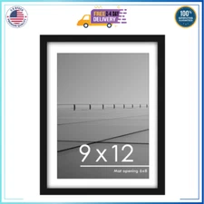 PEALSN 9x12 Picture Frame, Display 6x8 with Mat or 9x12 Without, Black