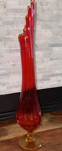 Beautiful Vintage Fenton Swung  Viking Ruby Red 16 3/4" Glass Vase With Label