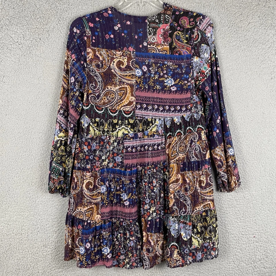 Vestido Zara Mujer L Multicolor Cachemira Manga Larga Forrado Transparente Mini Boho Hippie Foto 2 de 4