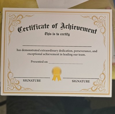 25 PCS Certificate of Achievement Professional, Certificate of Recognition R