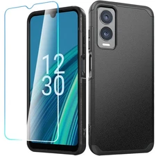 For Cricket Debut S3 Case Cover Tough Strong Shockproof Hybrid + Tempered Glass