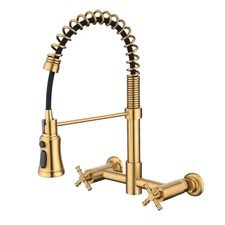 Wall Mount Kitchen Faucet, 8 Inch Center Wall Mount Faucet with Pull Down Spr...