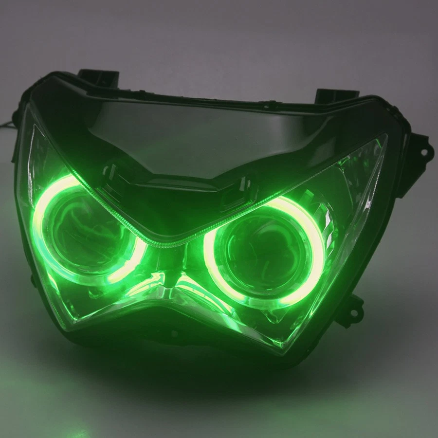 Conjunto completo de faros proyector ojo de ángel verde para Honda Kawasaki Z800 Z250 Foto 4 de 4