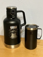 STANLEY Easy Pour GROWLER & CAMP MUG SET -- Matte Black Preowned Good w/Flaws