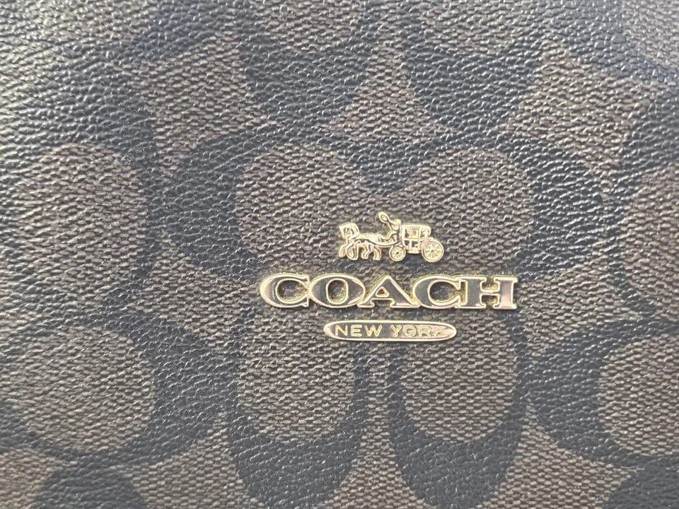 Coach Signature Tote Bag Womens Brown Red Coated Canvas Zip Top Shoulder 79609 - Image 4 of 4