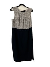 Talbots Size 12 White Black Polka Dot Sleeveless Lined Poly Dress