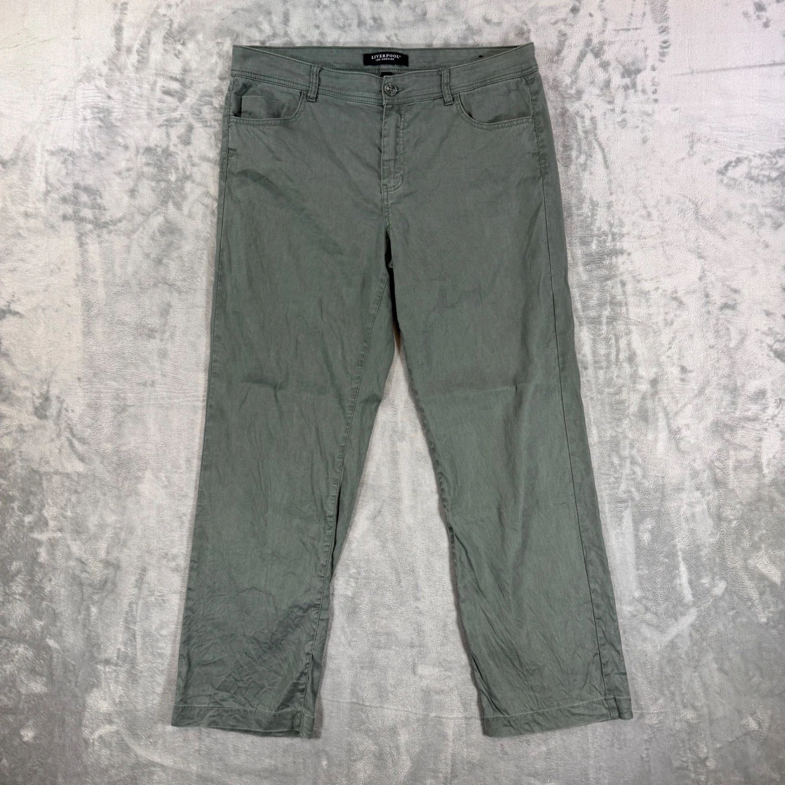 Liverpool Straight Leg Linen Pants Women's Size 12/31 Green Pants