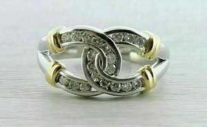 Authentic 2.00Ct Round Cut Lab Created Diamond Horseshoe Ring 14K Two-Tone Gold Plated