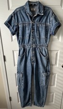 We the Free Denim Jumpsuit Cargo Pockets Onepiece Utility Overalls Womens Sz M