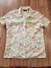 Vintage 90's Liz Claiborne Floral Blouse, Short Sleeve, Button-Down, Yellow