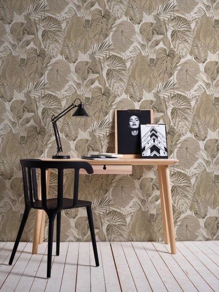 Tapete Mit Dschungelmuster Leicht Strukturiert, Matt – Beige, Taupe-image