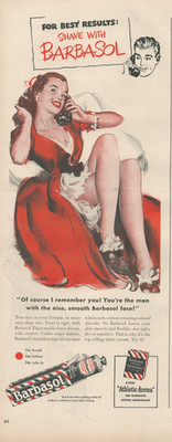 1948 Barbasol Shaving Cream Pretty Red Head Girl Phone Call Legs Print Ad