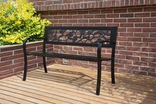 Outdoor 3 Seater Garden Bench Seat Chair Slat Steel Rose Style Park Patio Black
