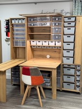 Craft Storage with Desks, plastic boxes, trays and LED lights