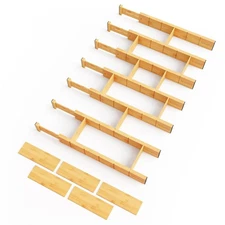 SpaceAid Bamboo Drawer Dividers with Inserts and Labels, Kitchen Adjustable D...