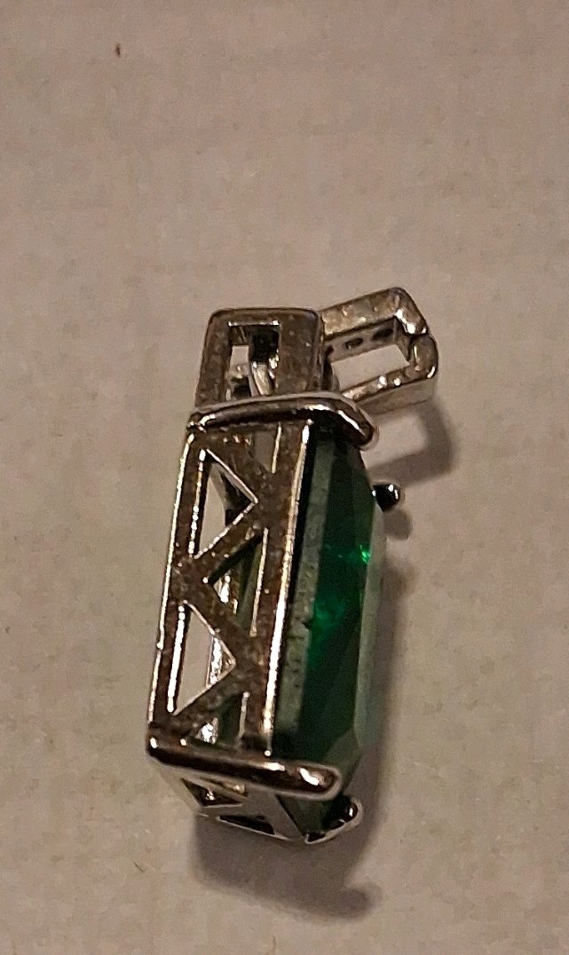 Green Emerald Rectangle Pendant Silver Prong Sett… - image 2