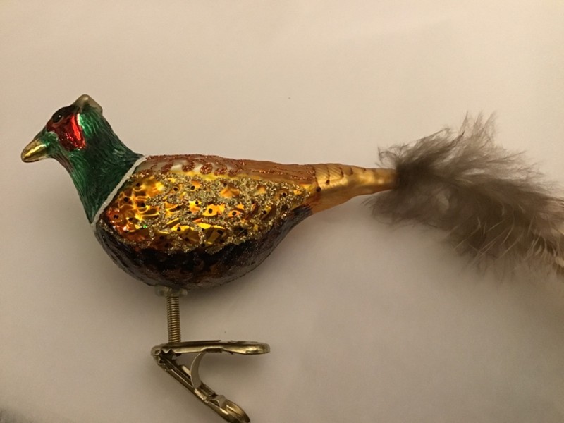 Old World Christmas Glass Blown Clip-On Feather Ornament Bird Pheasant