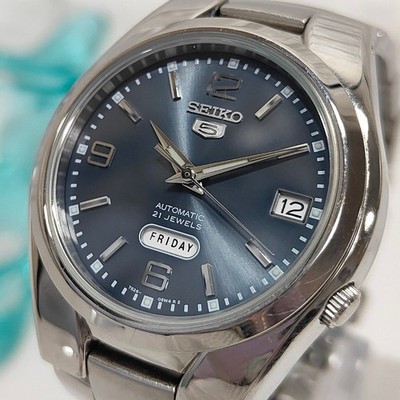 Seiko 5 SNK621K1 Automatic 21 Jewels Blue-Gray Dial Day-Date Men Watch