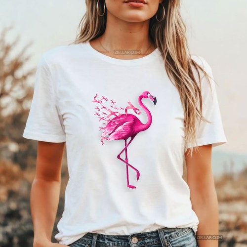 Camicia rosa fenicottero supporto consapevolezza cancro al seno regalo per uomo donna maglietta - Foto 2 di 8