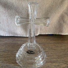 Vintage Deplomb Lead Crystal Clear Table Top Christian Cross; Made In USA 7in