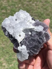 500g Purple Polyhedral Pyramid Fluorite Crystal & Aragonite Specimen