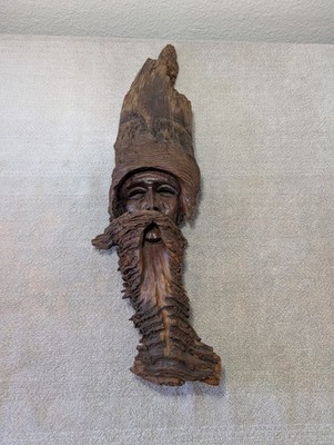 Carved Wood Face Spirit Carving Gnome Person Original Hand Carved LARGE HEAVY