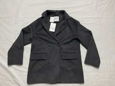Zara Kids Wool Blend Blazer Coat Size Age 11-12 Dark Grey Button, Pockets 986