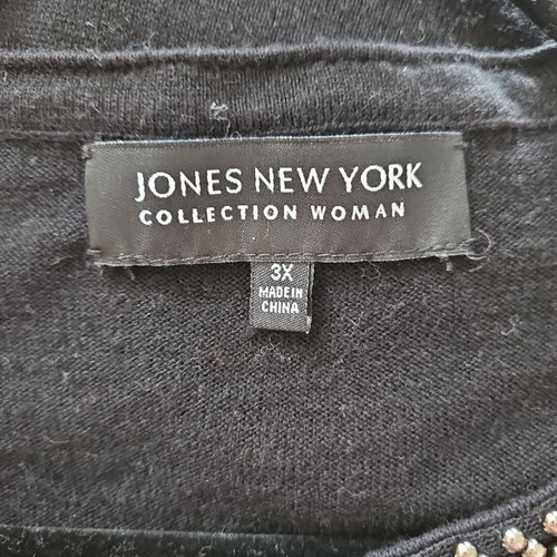 Jones New York Wool Blend Black Long Slv Rhinestones Beads Collar Sweater Sz 3X - Picture 16 of 18