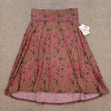 LuLaRoe Azure Skirt Large Pink Green Purple Geometric Knee Length Pull On New