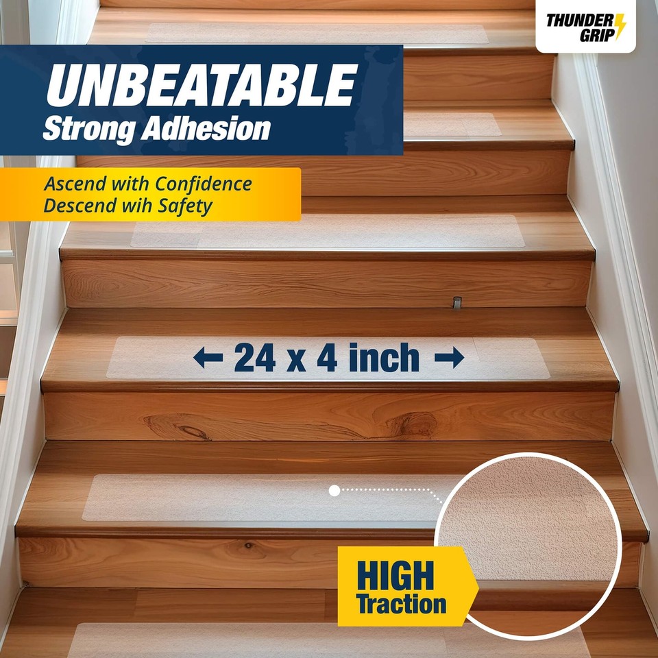 24"x4" Clear NonSlip Stair Treads for Wooden Steps (18Pack) Self