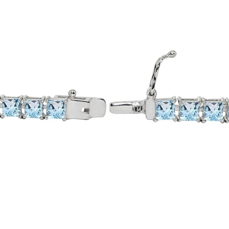 Теннисный браслет из чистого серебра с квадратным голубым топазом огранки принцессы 4 карата - Изображение 2 из 3