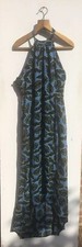 Atmosphere Size 10 Blue Floral Tropical Wrap Dress Halterneck Black Yellow Beach