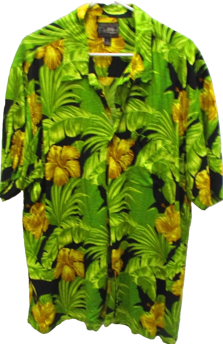 Steve & Barry's Hawaiian Shirt, XLarge, S/S, Black w/Green Fronds/Yellow Flowers