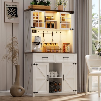 Kitchen Pantry with Auto Sensor LED with 2 Drawers Storage Cabinets