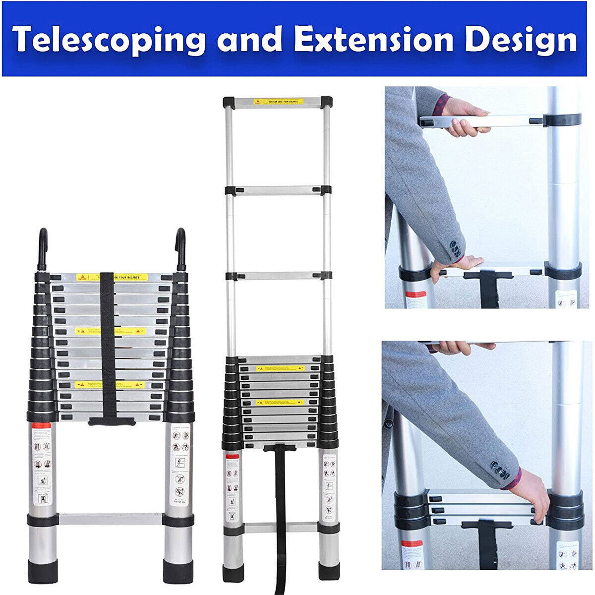 Telescopic Ladder MultiPurpose Extendable Folding Aluminium 2.66M Ladders Loft eBay