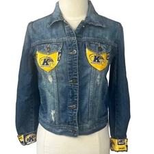 Mudd Kent State Custom Made Denim Jean Jacket Womens Medium Distressed