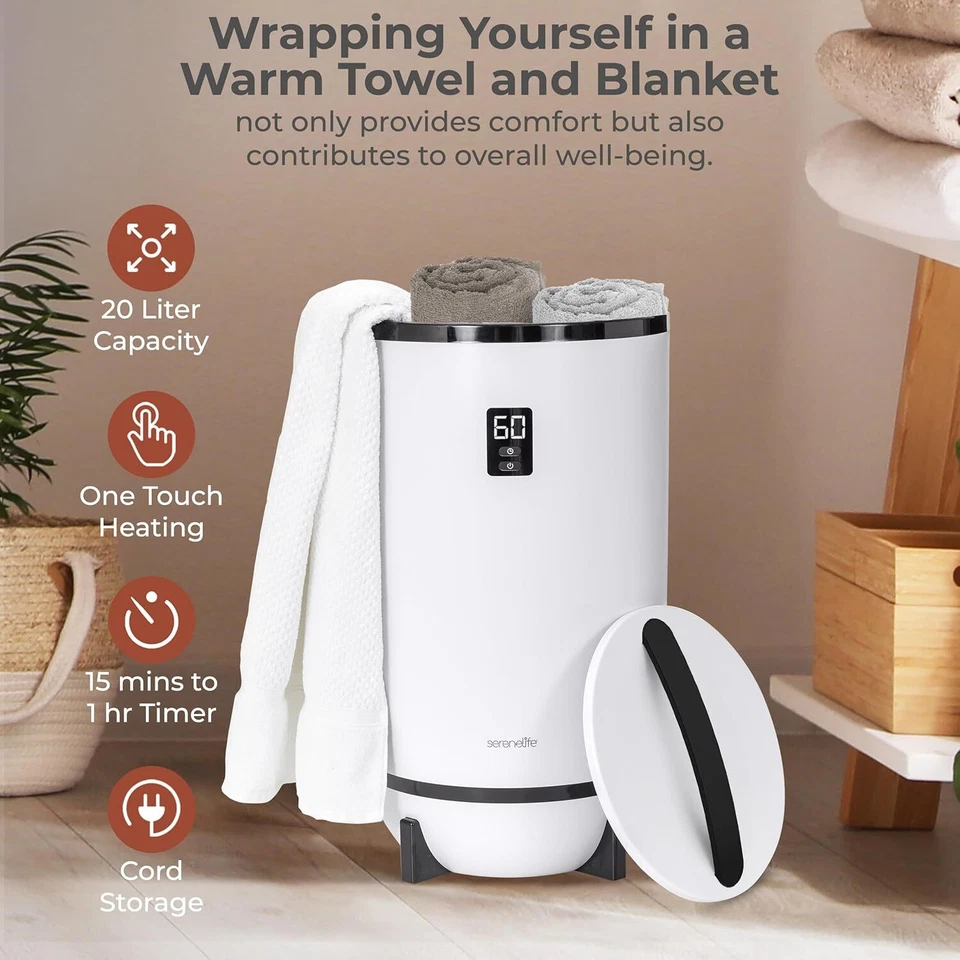 Cubo calentadores de toallas SereneLife con fragancia personalizada para spa y baño Foto 4 de 4