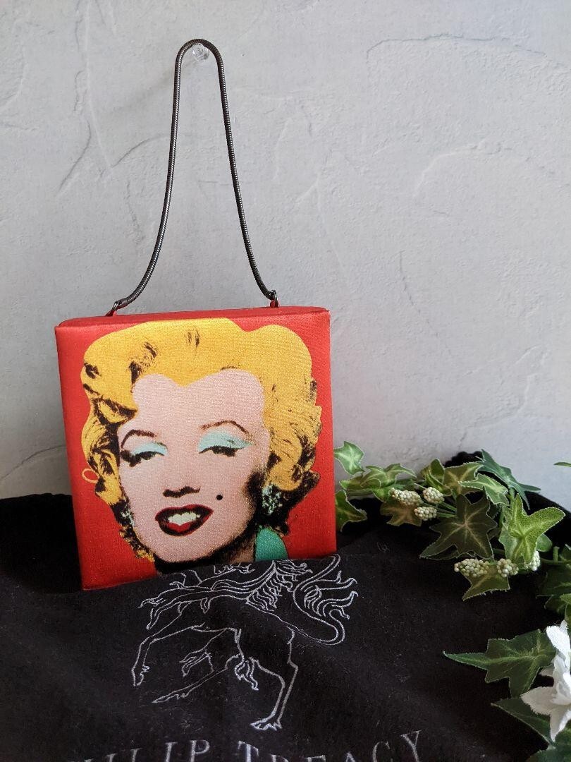 Philip Treacy Andy Warhol Marilyn Monroe Box Chain Silk Bag Red