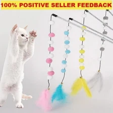 Pom Pom Feathers Interactive Cat Teaser Toy Wand Fun Colorful Soft -- 2 PACK  --