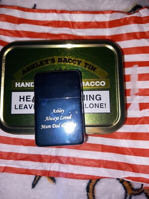 personalised tobacco tin and lighter personalised lighter and tobacco tin