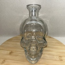 CRYSTAL GLASS SKULL BOTTLE. Clear glass. Fun Halloween Piece. 7 Inches Tall